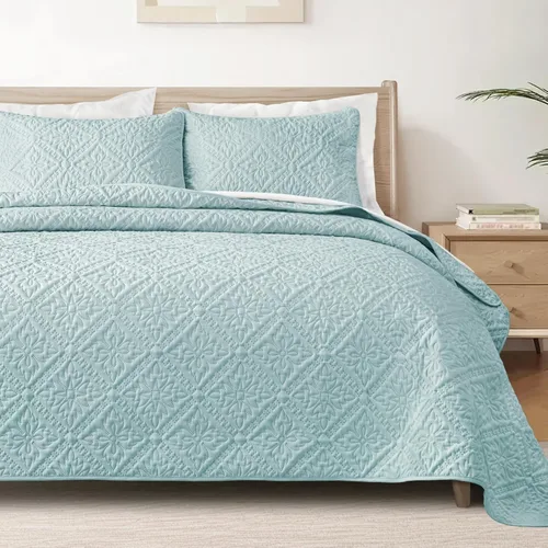 Exclusivo Mezcla Juego de Edredón Individual, Cubrecamas Ligeras y Suaves con 1 Funda de Almohada, Edredones Modernos de Color Azul Aguamarina,