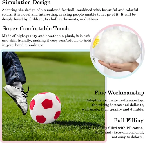 Miniatura 3 de zhidiloveyou Bola de fútbol de felpa de 9 pulgadas, almohada de fútbol de felpa regalo de fútbol para niños, rojo-blanco