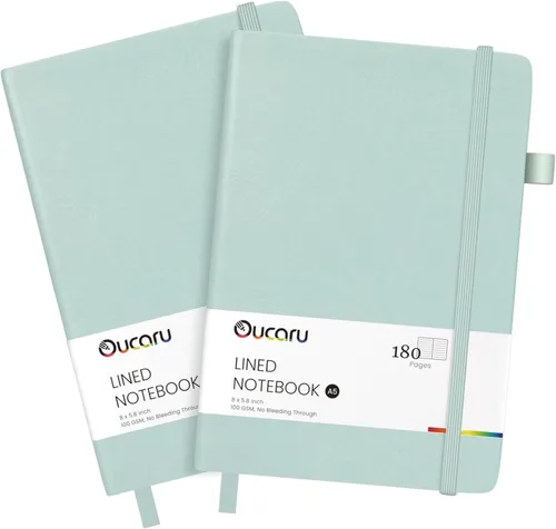 Miniatura 24 de Oucaru Cuaderno rayado, paquete de 4, 180 páginas, diarios A5 para escribir, papel grueso de 100 GSM, cuadernos pequeños diarios para mujeres y 4