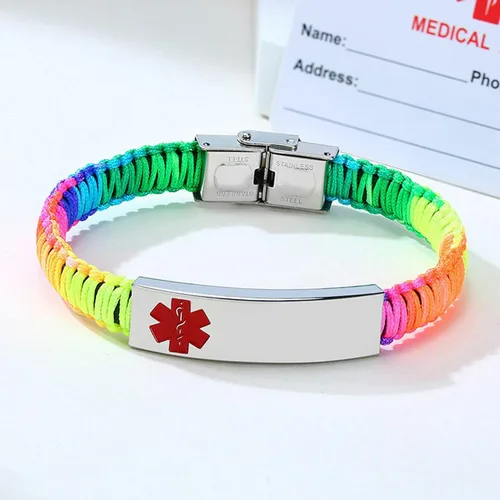 Miniatura 5 de Pulsera personalizada de identificación de alerta media color arco iris