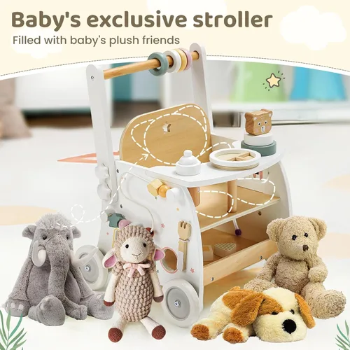 Miniatura 7 de labebe Andador de bebé de madera, Andador de empuje para bebé con muñeca, Andador de actividad con ruedas para niños de 18 meses +, velocidad