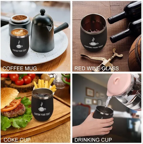 Miniatura 7 de Vaso de vino personalizado para mujer con tapa, grabado personalizado, aislados, de acero inoxidable, texto al vacío, regalos para café, vino, plata