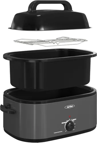 Miniatura 11 de Sunvivi Horno Asador Eléctrico de 26 Cuartos de Galón para Pavo con Tapa, Asadores Eléctricos con Bandeja Extraíble, Asador Grande, Tapa Visible