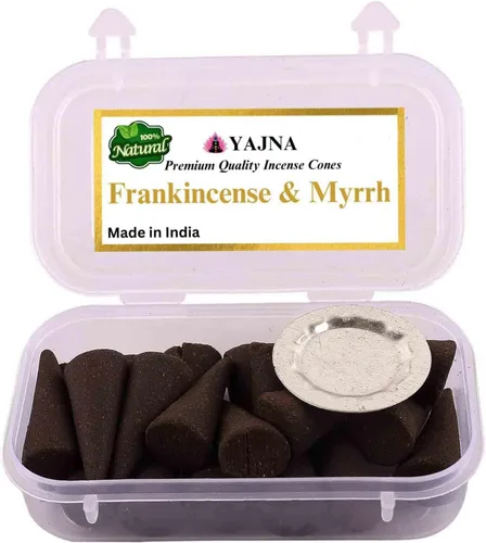 Yajna Conos de incienso de olíbano y mirra 100% naturales hechos a mano sumergidos a mano orgánicos sin productos químicos para purificación,