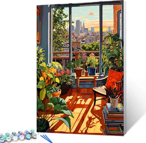 Miniatura 44 de Kits de pintura por números para adultos principiantes, pintura al óleo sobre lienzo de 16 x 20 pulgadas, lámpara de flores y óleo, pigmento 4-Art-06
