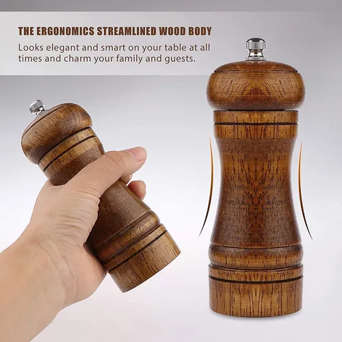 Miniatura 4 de Molinillo de pimienta – Molinillo de pimienta de 5 pulgadas, molinillo de pimienta recargable, juego de molinillo de sal y pimienta de roble