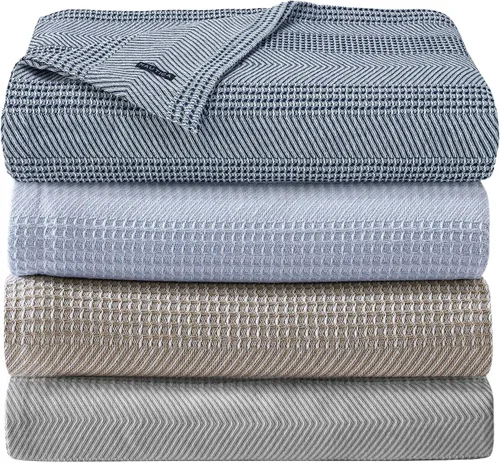 Miniatura 5 de Nautica - Manta individual, ropa de cama de algodón suave, peso medio para todas las estaciones (marrón claro Chevron, individual)