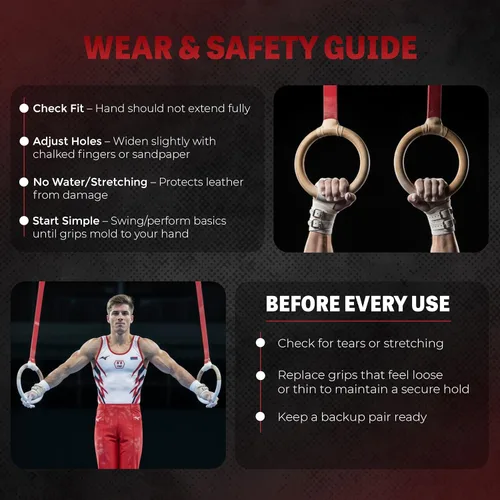 Miniatura 7 de Reisport Puños de gimnasia para hombre, de cuero duradero, para anillos de gimnasia para hombres y niños, equipo de gimnasia y accesorios