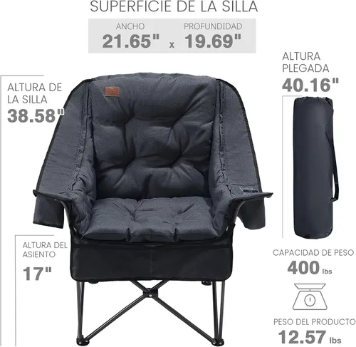 Miniatura 3 de EVER ADVANCED Silla de campamento XL con cojín desmontable, silla de malla para adultos, plegable, de gran tamaño, con bolsillo de malla enfriadora