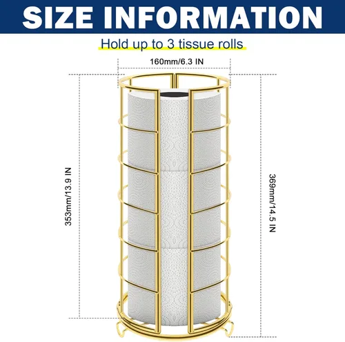 Miniatura 2 de NearMoon Soporte organizador de papel higiénico, almacenamiento de 3 rollos de papel higiénico, accesorio de baño de metal, soporte de rollo Dorado