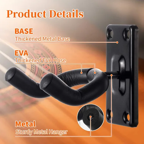 Miniatura 5 de Soporte de pared para guitarra, gancho de soporte de metal negro para guitarras