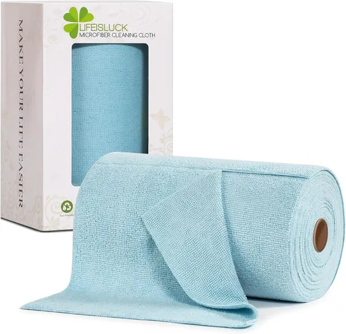Miniatura 10 de Paquete de 65 toallas de microfibra en un rollo de 10 x 10 pulgadas, reutilizables, lavables, paños de microfibra de papel, trapos absorbentes