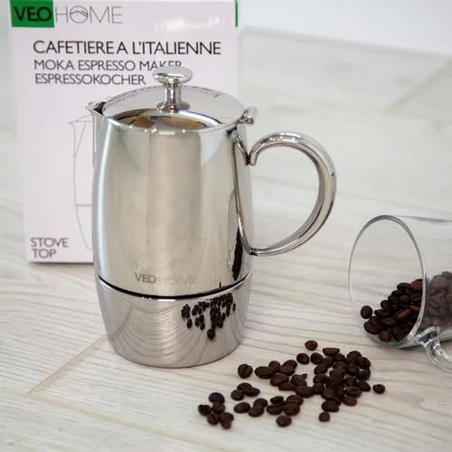 Miniatura 6 de VeoHome Cafetera espresso para estufa - l olla de inducción de acero inoxidable con múltiples estufas (10.1 fl oz)