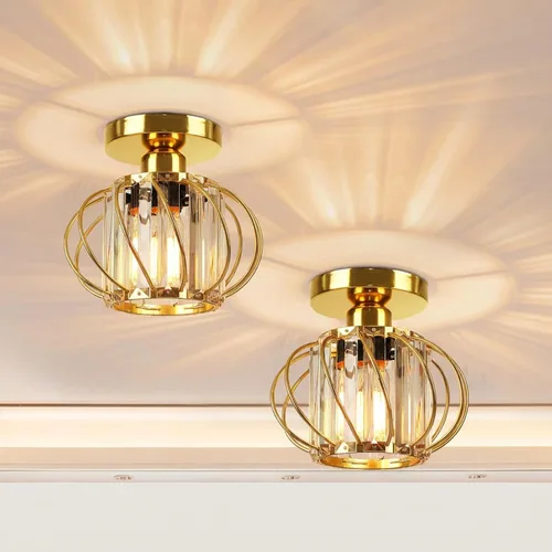 Miniatura 12 de FRIDEKO HOME Lámpara de techo semiempotrada - Lámpara de techo moderna de cristal, lámpara de techo moderna, accesorios de luz dorada para porche