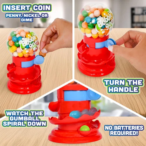 Miniatura 3 de Máquina de chicles Toymendous para niños con chicles - Dispensador de mini dulces de goma de mascar Alhóndiga para niños - Reciba colores rojo