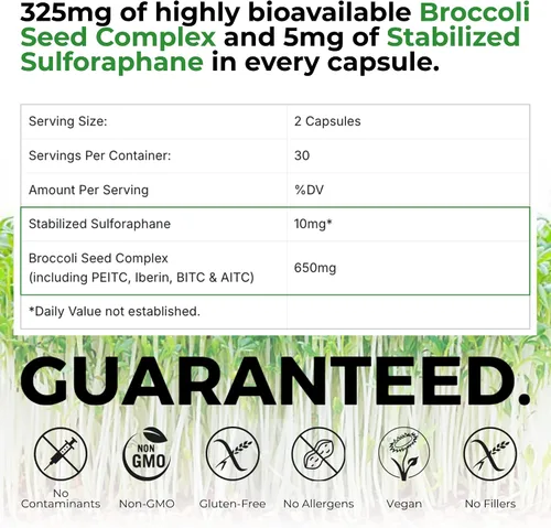Miniatura 2 de Mara Labs Broc Elite Plus Suplemento de brócoli con extracto de sulforafano estabilizado Sin residuos de glifosato 60 cápsulas vegetales