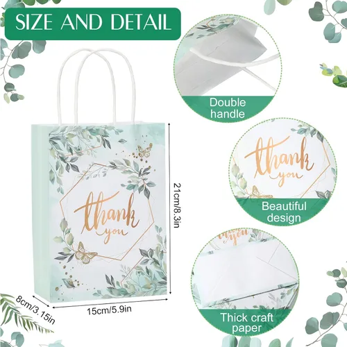 Miniatura 3 de 48 bolsas de regalo de agradecimiento, diseño floral, bolsas de agradecimiento pequeñas de papel kraft de agradecimiento para negocios, compras
