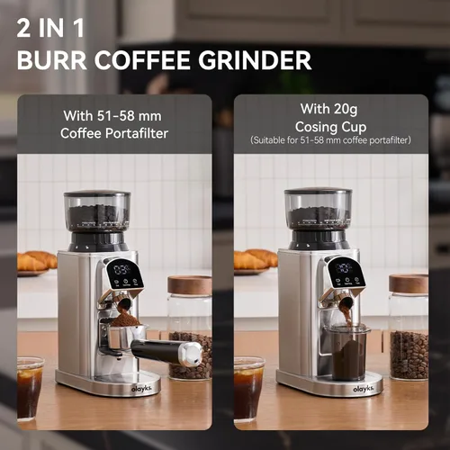 Miniatura 7 de Molinillo de café cónico eléctrico con temporizador electrónico, antiestático, molinillos de café para uso doméstico, molinillo de rebabas cónicas