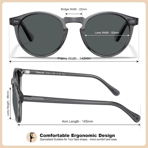 Miniatura 41 de CARFIA Gafas de sol redondas de acetato para hombre, polarizadas, protección UV, gafas de sol clásicas retro CA5289L