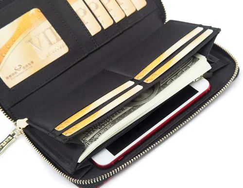 Miniatura 99 de Cartera de mano para mujer, estilo bohemio, con RFID, elegante, espaciosa con correa para viajes, capacidad para tarjetas, teléfono, dinero