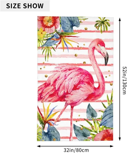 Miniatura 2 de Toalla hawaiana de flamenco rosa para baño, toalla de verano grande seca con hojas hawaianas de flores tropicales, 52 x 32 pulgadas, manta de playa