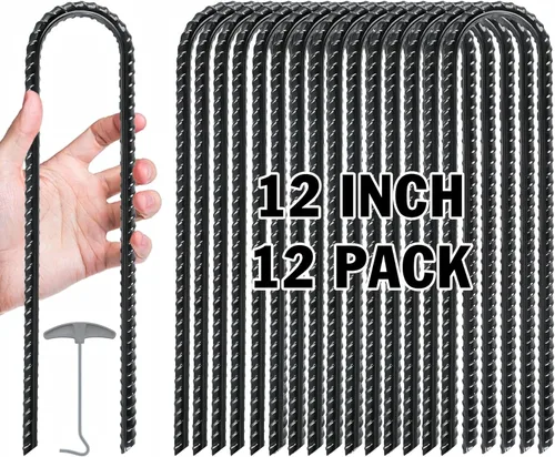 Gtongoko Trampoline Stakes Heavy Duty, 12/16 Inch U-Shaped Ground Anchors, 8mm Galvanized Steel Rebar Wind Stakes for Trampoline Safety, Anti-Rust