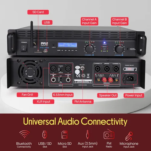 Miniatura 3 de Pyle Amplificador de Potencia Bluetooth de 2 Canales - 2000W Puenteable Montaje en Rack Audio Profesional Sonido Receptor Estéreo Inalámbrico