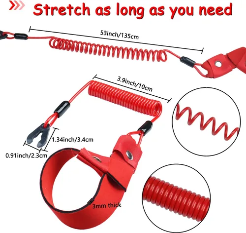 Miniatura 5 de Cordón para interruptor de barco para todos los Yamaha Jet Ski Waverunner, motor fuera de borda marino, correa de muñeca de amarre de parada de Rojo