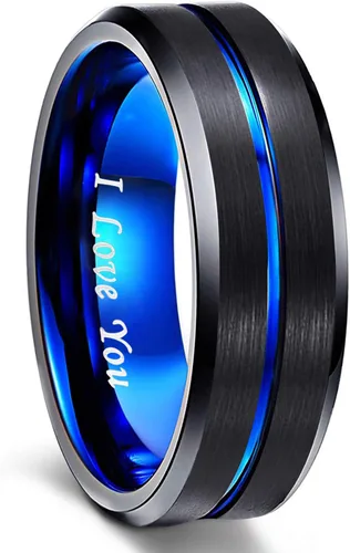 Greenpod - Anillo de boda, de tungsteno, para hombre, 1564, 2064 y 2564 pulgadas, frase I love you grabada, ranura central fina de color azulrosa,