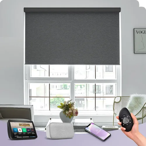 Miniatura 10 de Graywind Persiana enrollable motorizada funciona con Alexa Google, persianas inteligentes 100% opacas recargables con control remoto de motor