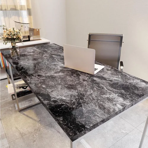 Miniatura 9 de Papel adhesivo de vinilo modelo Piedra arenisca granito, con aspecto de mármol, color negro, brillante, para decoración de pared, calcomanía, papel