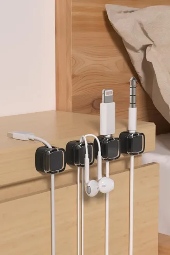 Miniatura 7 de Paquete de 6 organizadores magnéticos de cables y clips para cables, gestión de cables ajustables debajo del escritorio, soporte de alambre adhesivo