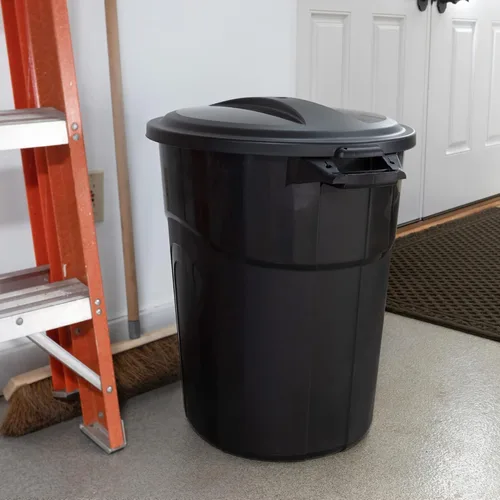Miniatura 9 de United Solution TI0087 - Contenedor de basura redondo de 20 galones, color negro, fácil de transportar con construcción resistente, asas de paso