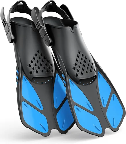 Miniatura 9 de Greatever Aletas de esnórquel con hebillas ajustables, talón abierto, aletas de natación de tamaño para viajar, cortas, para buceo, natación, Verde