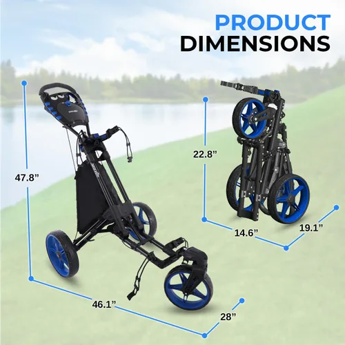 Miniatura 7 de SereneLife Golf Push Pull Cart – Lightweight, Foldable, Bag Holder with Adjustable Handle, Caddy Accessories, Compact Folding Golf Trolley for Travel