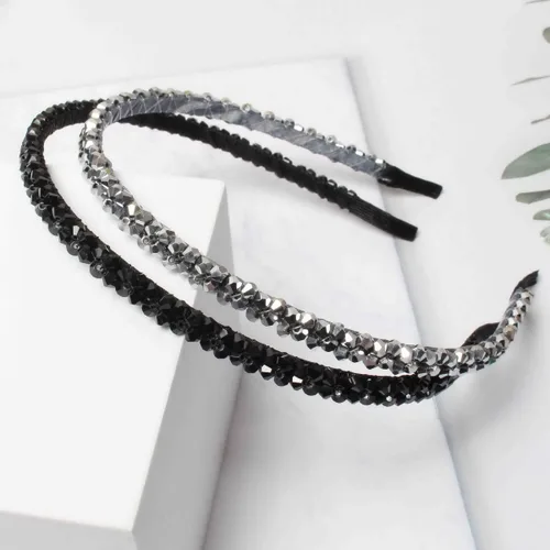 Miniatura 3 de Cuizhiyu Paquete de 4 diademas de diamantes de imitación de cristal para mujeres y niñas, de doble fila, con cuentas brillantes, aros