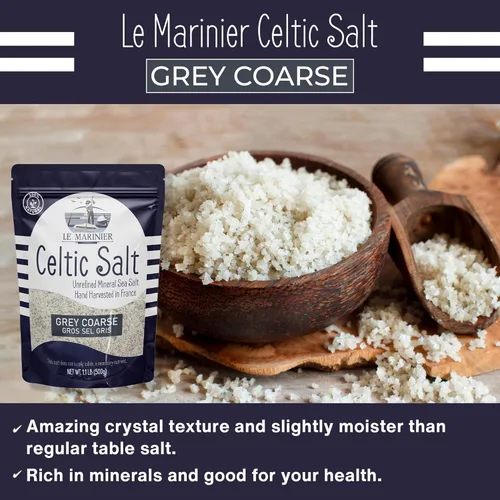 Miniatura 6 de Le Marinier Sal marina céltica orgánica gris gruesa, 1.1 lb - 18 oz. Sal marina francesa 100% natural y sin refinar rica en minerales orgánica. Sal