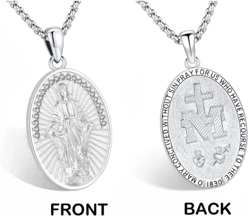Miniatura 250 de Eusense Saint Necklace Sterling Silver 925 Protection Jewelry for Men Women Patron St Medals Amulet Pendant