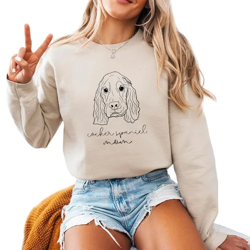 Miniatura 4 de Cocker Spaniel Mama Women's Long Sleeve Crewneck Cocker Spaniel Dog mom Sweatshirt Cocker Spaniel Puppy Print Graphic Shirts Pullover Tops