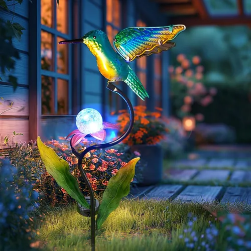 Miniatura 6 de HONGLAND Luces solares para exteriores para decoración de jardín, luces solares de colibrí de 46 pulgadas para exteriores, estacas decorativas