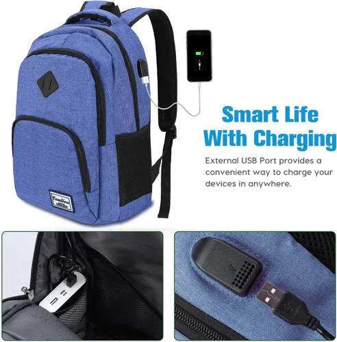 Miniatura 2 de YAMTION Mochila escolar para adolescentes, mochila con USB para la escuela secundaria y universidad, azul