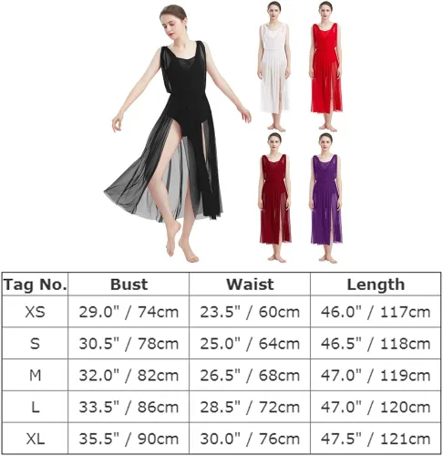 Miniatura 7 de ODASDO Disfraz de baile contemporáneo lírico para mujer con cuello en V espalda descubierta falda de tul dividida vestido superpuesto fluido