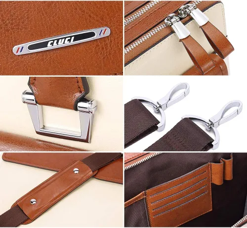 Miniatura 6 de CLUCI Maletines de cuero de cera de aceite para mujer, delgado, grande, para negocios, 15.6 pulgadas, bolsa de hombro vintage para hombre