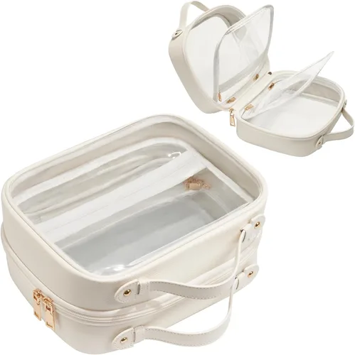 Miniatura 22 de Bolsa de Cosméticos Transparente de Doble Capa Bolsa de Artículos de Tocador de Viaje Estuche de Maquillaje Transparente con 4 Compartimentos, Bolsa