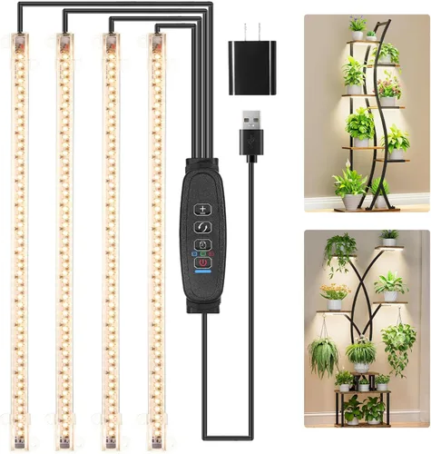 Miniatura 20 de RWNTAO Lámpara de cultivo de una tira de 2 unidades, tiras de luz LED de espectro completo para plantas de interior con temporizador de encendido