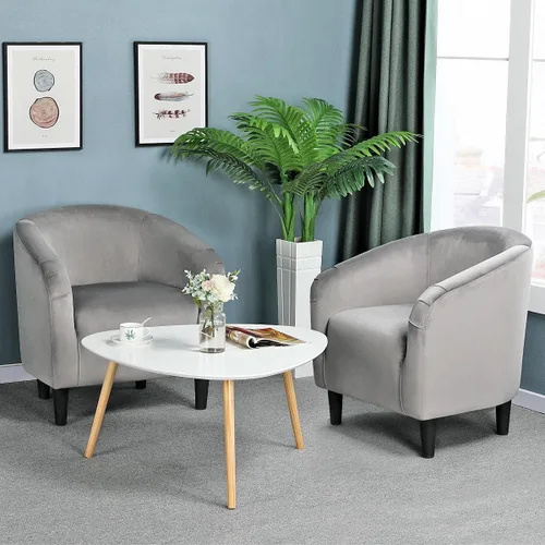 Miniatura 4 de Yaheetech Silla de Sala de Estar, Silla de Acento de Terciopelo, Silla Barril Tapizada, Silla de Asiento con Reposabrazos y Respaldo Bajo para Sala