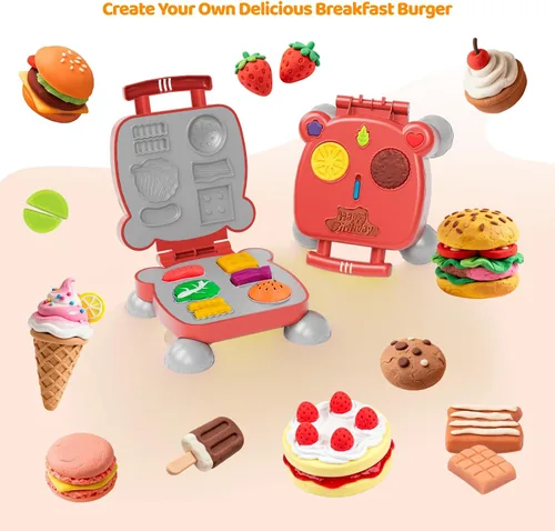 Miniatura 4 de Herramientas de masa para niños, 41 juguetes de masa, incluyen moldes de comida para jugar, cupcakes, helado, hamburguesa, papas fritas, fideos