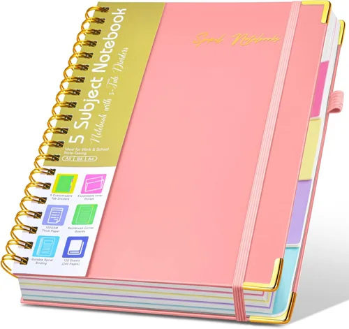 Miniatura 24 de Cuadernos en espiral de 8.5 x 11 pulgadas para trabajar con pestañas divisorias extraíbles, 300 páginas, cuaderno de 5 materias con rayas