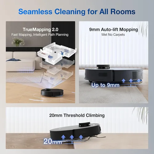 Miniatura 8 de ECOVACS DEEBOT T30S AI Care Robot Aspiradora y Trapeador, 11000Pa, Trapeado de Borde Adaptativo TruEdge, ZeroTangle, AI Instant Re-mop, Lavado