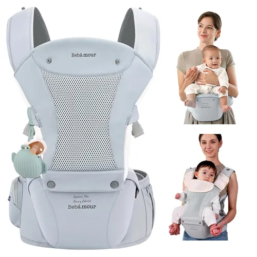 Miniatura 13 de Portabebés Bebamour con asiento de cadera, malla transpirable para todas las posiciones en el asiento de cadera y portabebés de 0 a 36 meses